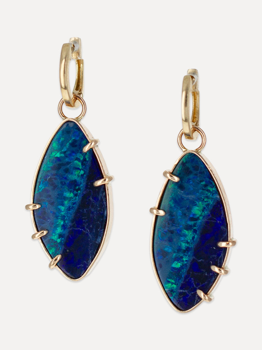 14K Chroma Australian Opal Pointed Charm Hoops