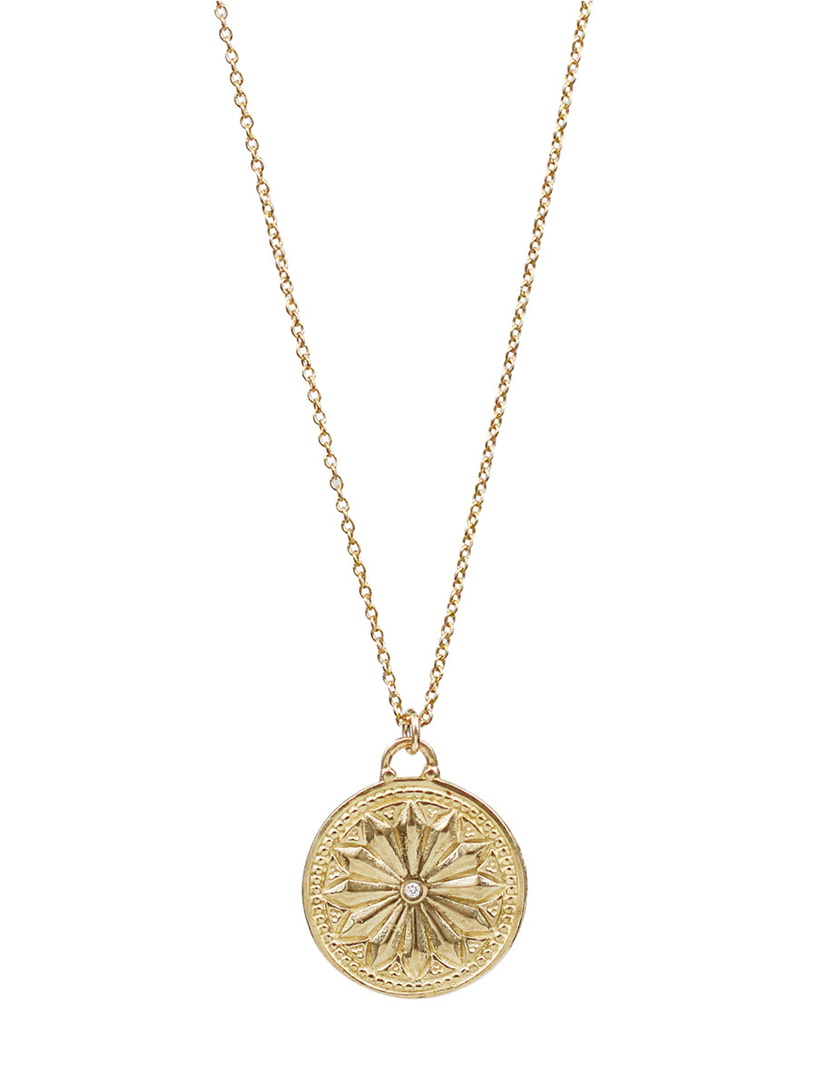 14K Sun Lotus Necklace - large "be resilient"