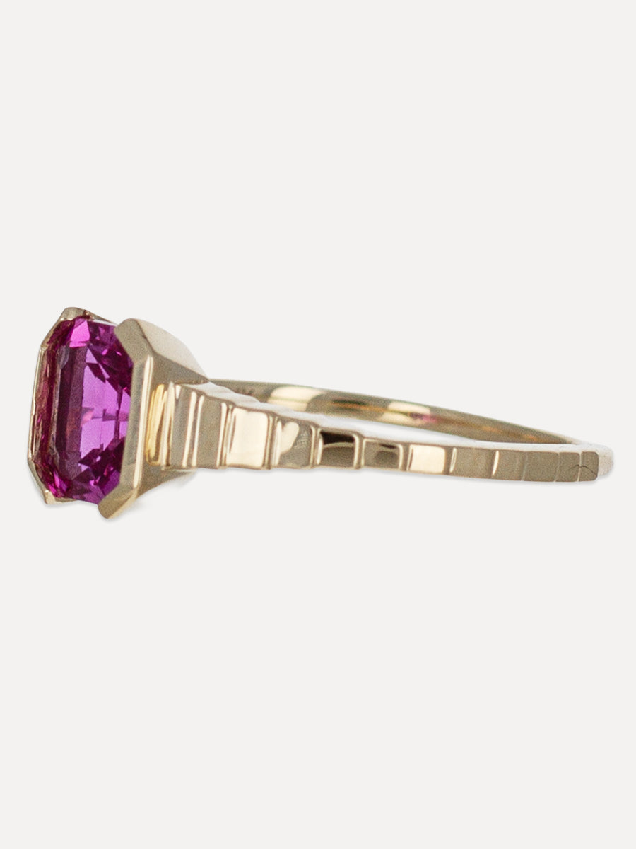 14K Fluted Taper Pink Sapphire Ring