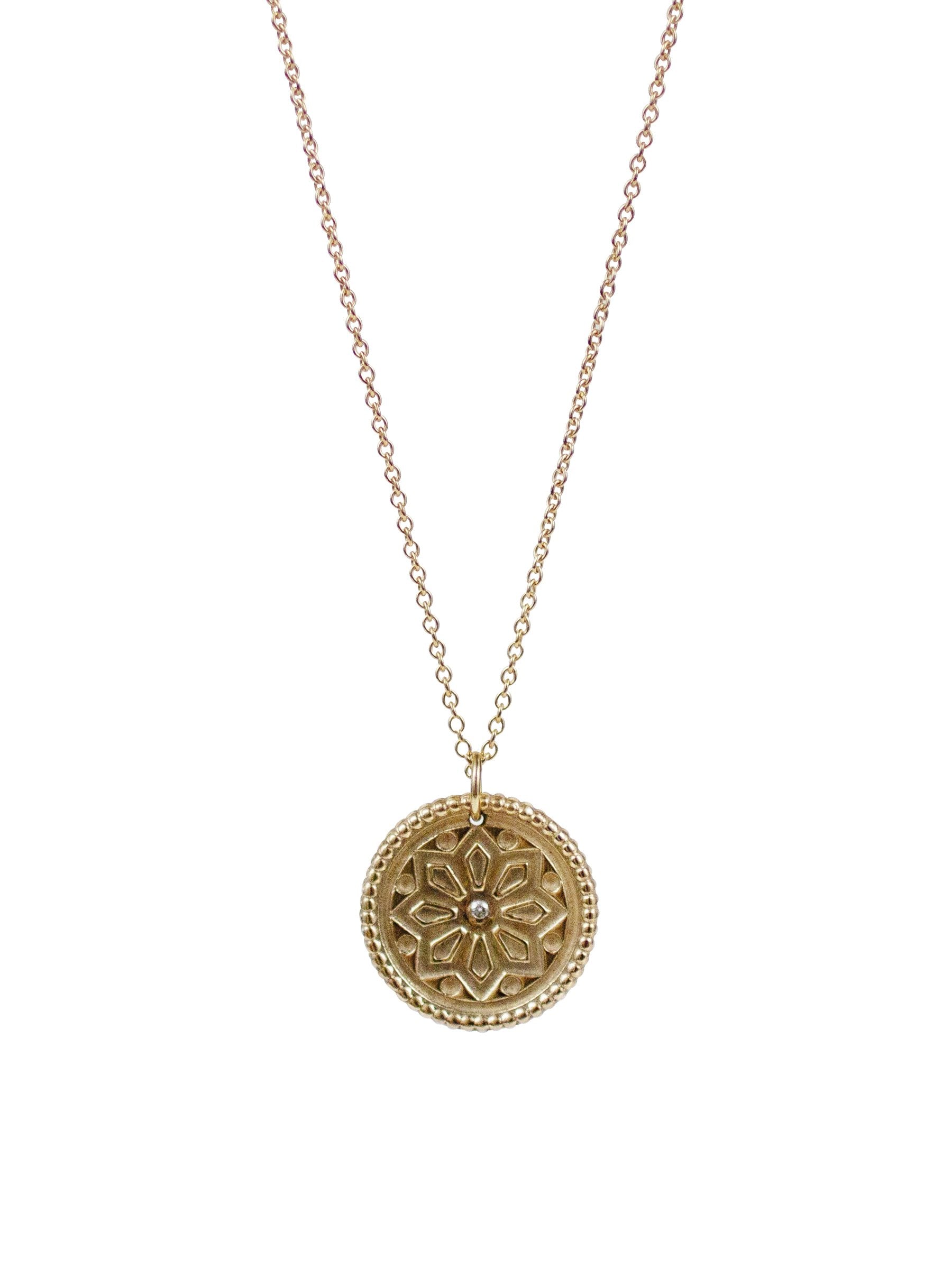14K Diamond Sun Lotus Necklace