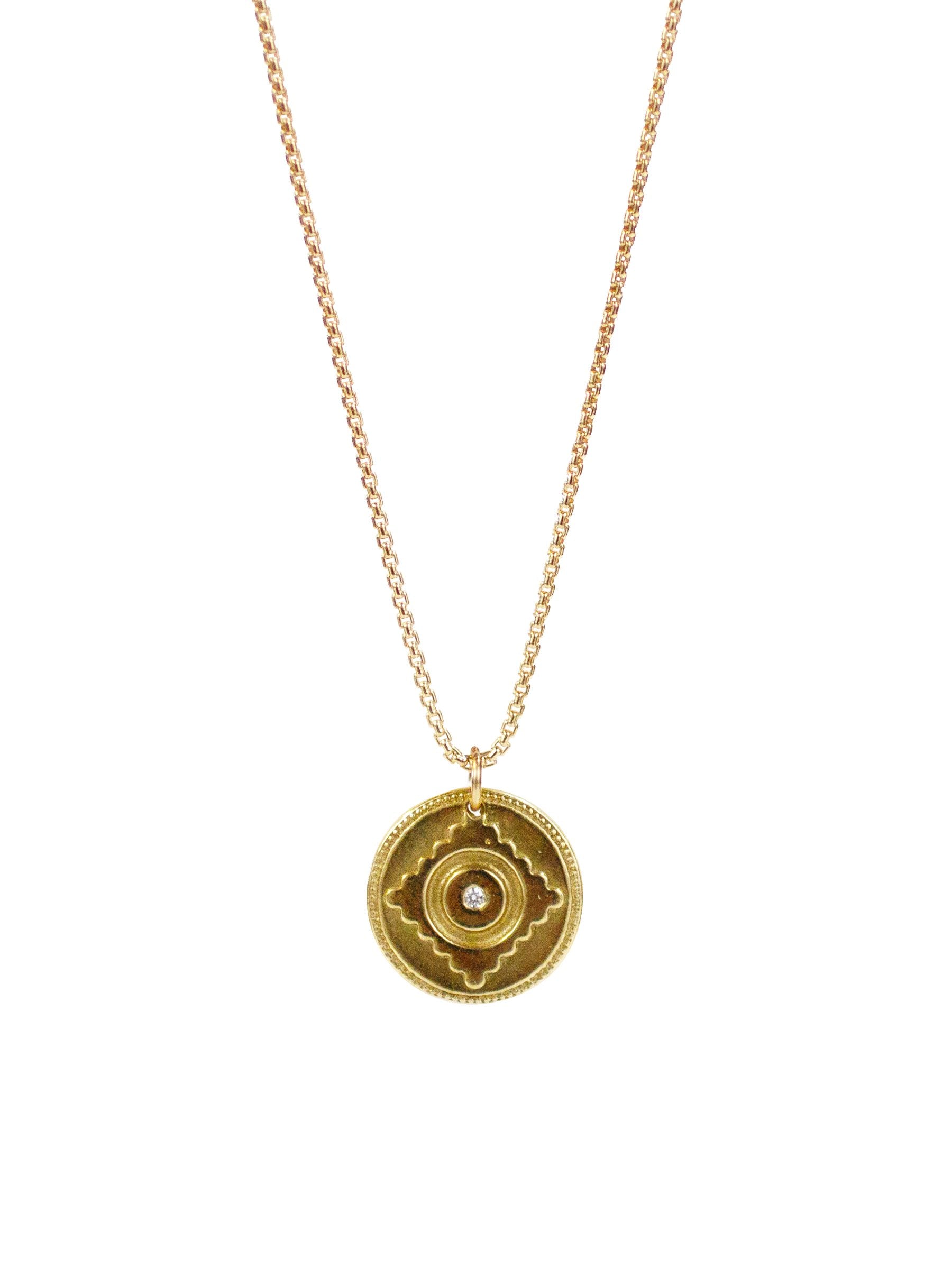 Leela Necklace, divine grace, yellow bronze or sterling silver "Leela" pendant with 14k gold filled or sterling silver rolled box chain.