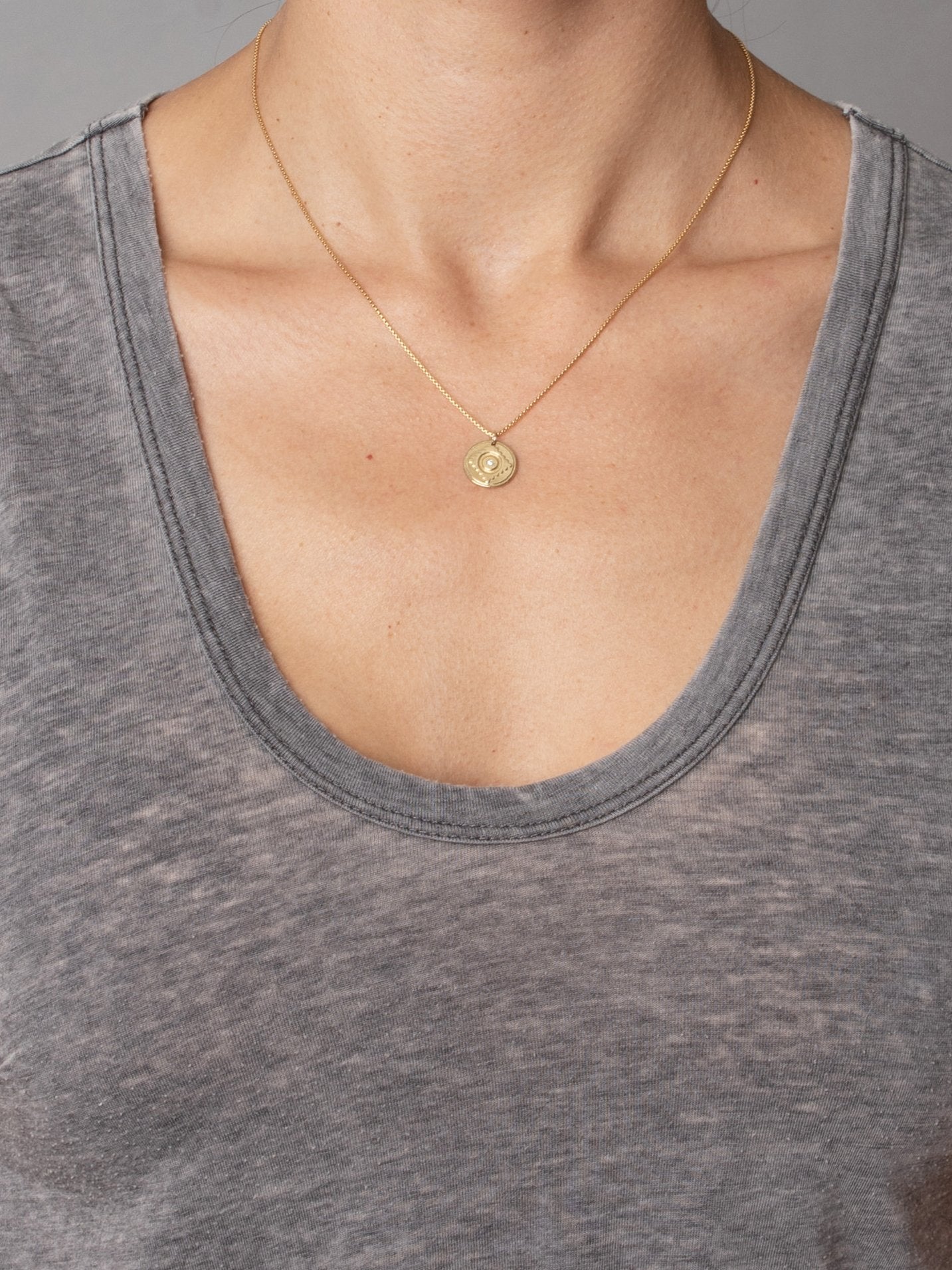 Leela Necklace, divine grace, yellow bronze or sterling silver "Leela" pendant with 14k gold filled or sterling silver rolled box chain.